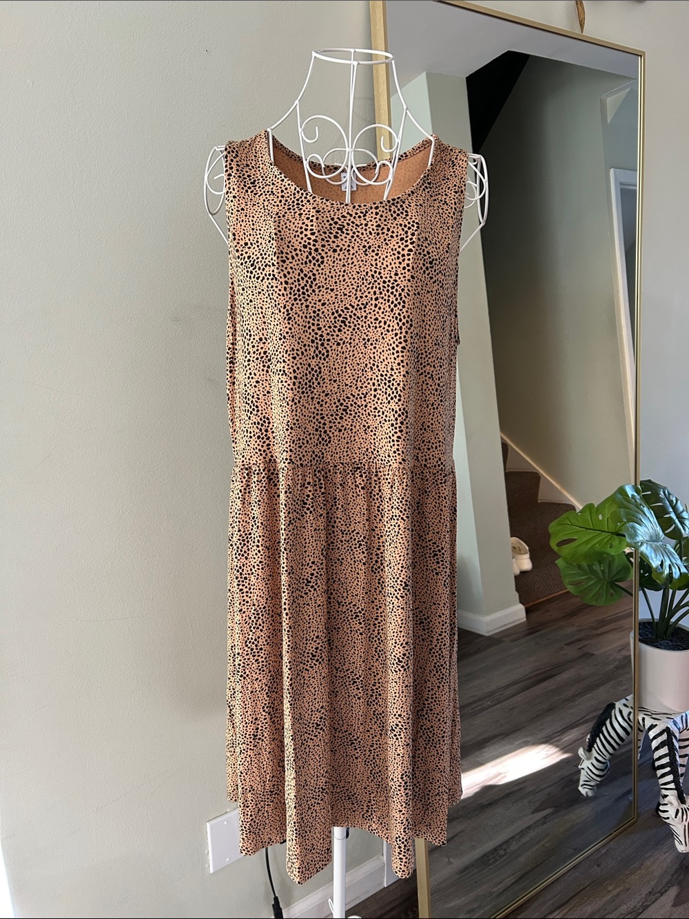 Old Navy Tan and Black Printed Sleeveless Midi Dress